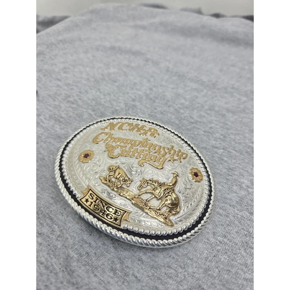 Gist Sterling Silver Overlay NCHA Cutting Horse Rodeo Trophy Belt Buckle NWT